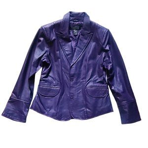 DIALOGUE Purple Leather Blazer Jacket Fully Lined Two Buttons Front Pockets -- M